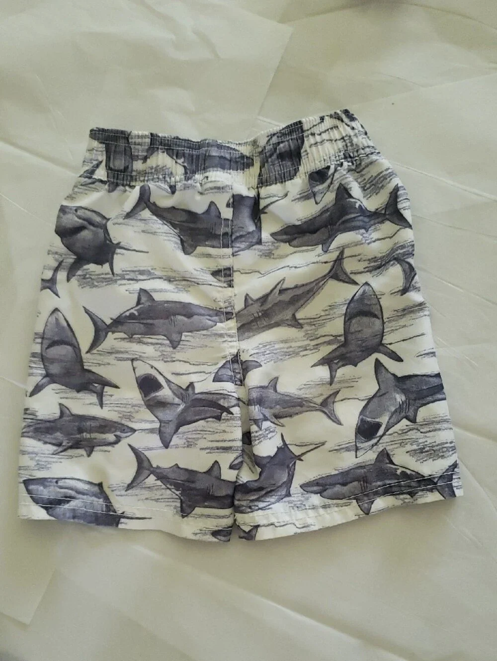 Old Navy White and Gray Shark Print Swim Trunks Boy's 2T